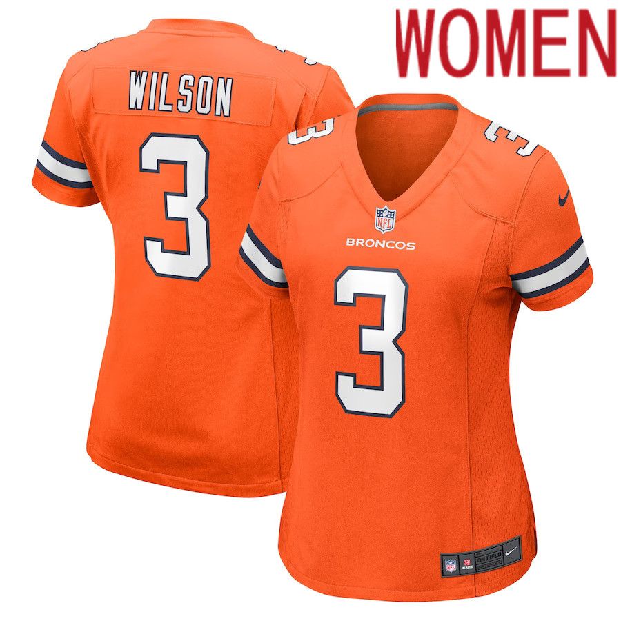 Women Denver Broncos #3 Russell Wilson Nike Orange Player Game NFL Jersey